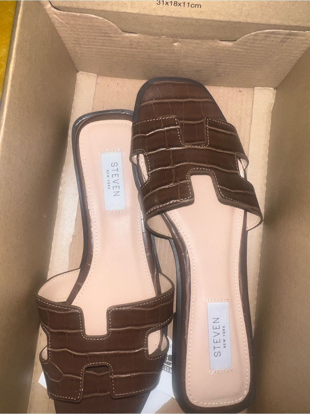 Steve Madden Brown Faux-Croc Slide Mules